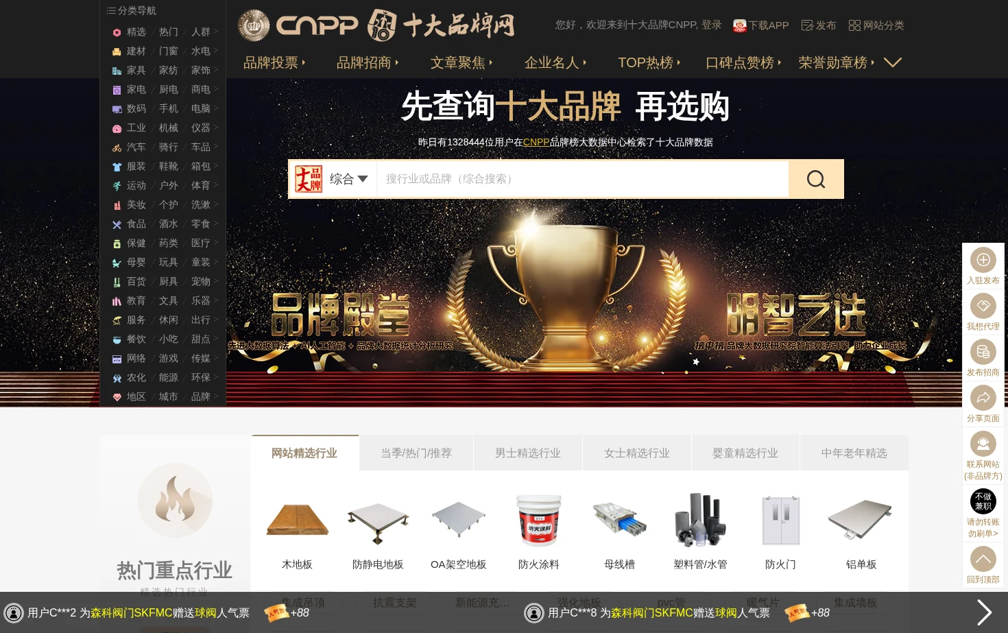 十大品牌网CNPP 页面快照